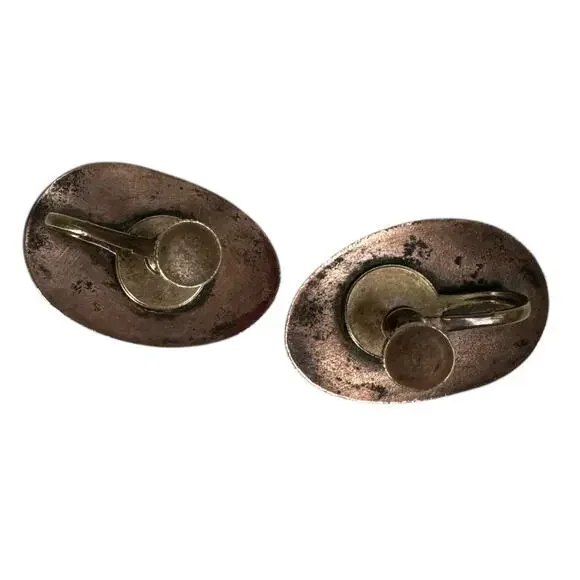 Vintage Artsy Oval Enamel Copper Screw Back Earrings Mid Century Art Abstract - Picture 5 of 8